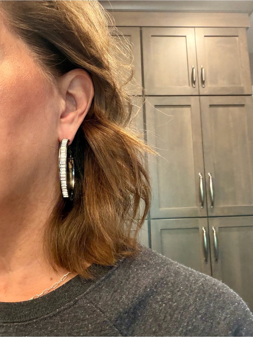 Park Lane Crystal-Accented Hoop Earrings Hematite-tone Like New